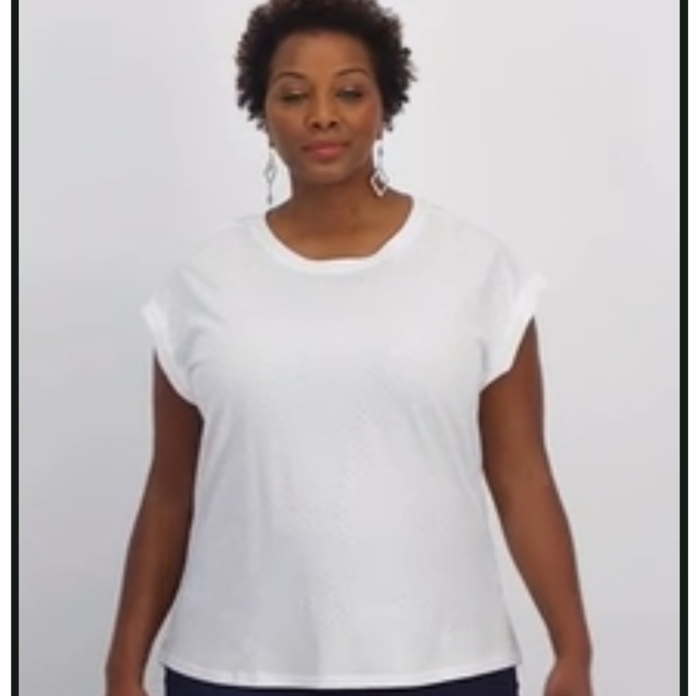 NWT Rhinestone Plus Size INC Rolled Sleeve Embellished Shirt White